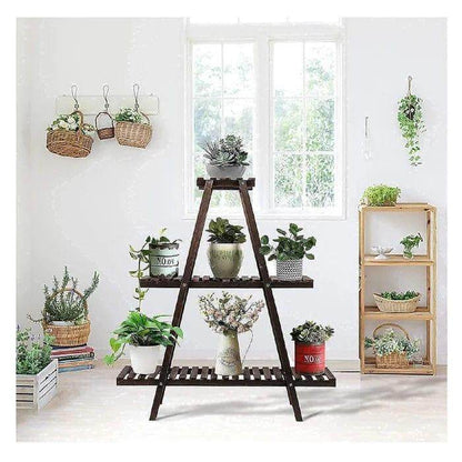Goretti Triangular Multi-Tiered Mahogany Plant Stand