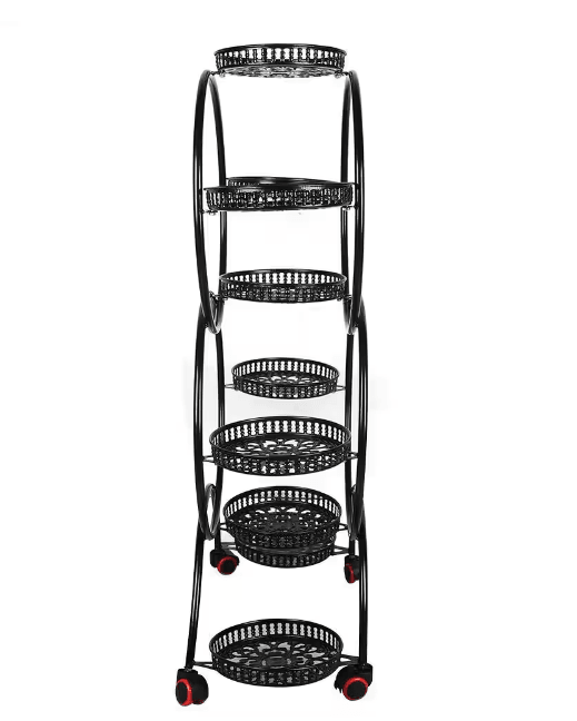 46.9 in. x 29.1 in. 9 Potted Multiple Indoor/Outdoor Black Metal Plant Stand Flower Pot Holder (6-Tier)