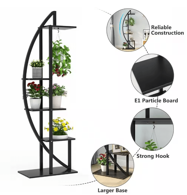 Eileen 63 in. Rustic Brown Curve Wood Indoor Plant Stand with 5-Tier (Pack of 2)