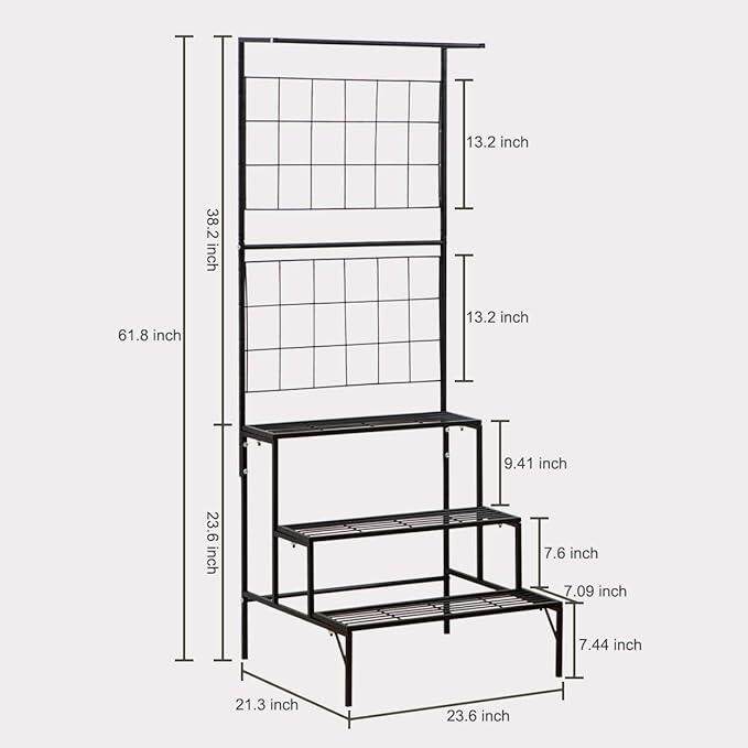 Plant Stand 3-Tier Hanging Shelves Flower Pot Organizer Multiple Flower Display Holder Indoor Outdoor Heavy Duty Potted Planter Rack Unit with Grid Panel for Living Room Balcony