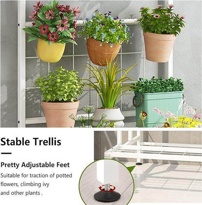 Plant Stand 3-Tier Hanging Shelves Flower Pot Organizer Multiple Flower Display Holder Indoor Outdoor Heavy Duty Potted Planter Rack Unit with Grid Panel for Living Room Balcony