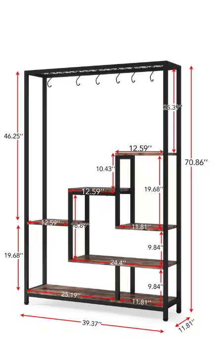 Seller Wellston 70.86 in. Brown 5-Tier Wooden Indoor Plant Stand, Tall Flower Rack with 10-Hook