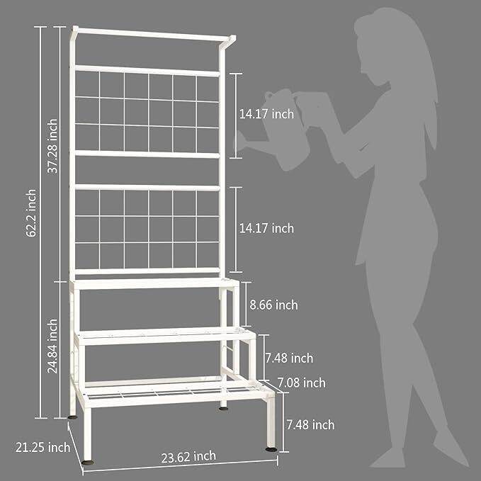 Plant Stand 3-Tier Hanging Shelves Flower Pot Organizer Multiple Flower Display Holder Indoor Outdoor Heavy Duty Potted Planter Rack Unit with Grid Panel for Living Room Balcony