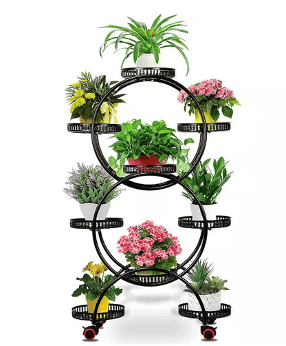 46.9 in. x 29.1 in. 9 Potted Multiple Indoor/Outdoor Black Metal Plant Stand Flower Pot Holder (6-Tier)
