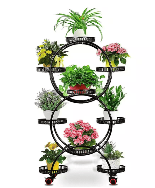 46.9 in. x 29.1 in. 9 Potted Multiple Indoor/Outdoor Black Metal Plant Stand Flower Pot Holder (6-Tier)