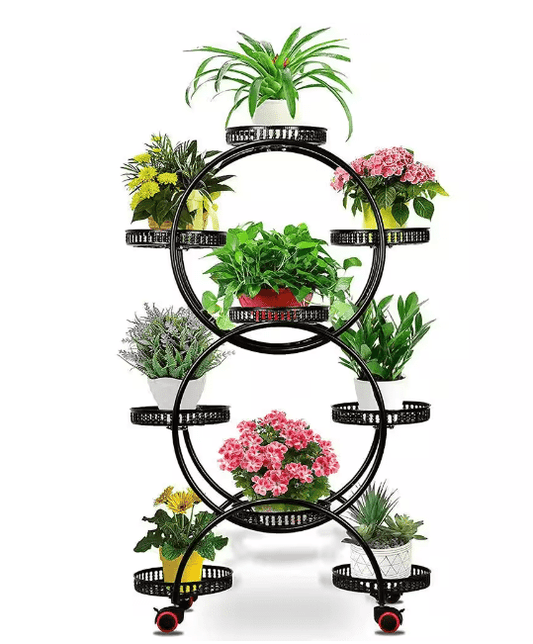 46.9 in. x 29.1 in. 9 Potted Multiple Indoor/Outdoor Black Metal Plant Stand Flower Pot Holder (6-Tier)