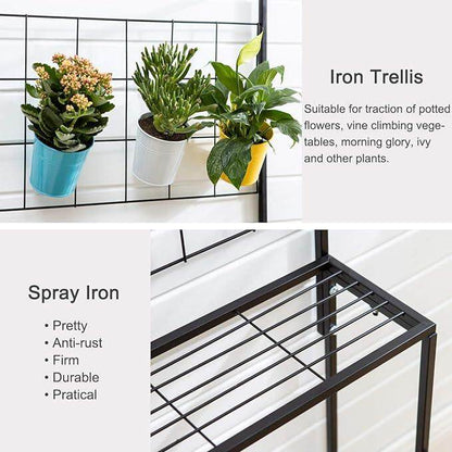 Plant Stand 3-Tier Hanging Shelves Flower Pot Organizer Multiple Flower Display Holder Indoor Outdoor Heavy Duty Potted Planter Rack Unit with Grid Panel for Living Room Balcony