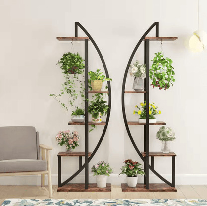 Eileen 63 in. Rustic Brown Curve Wood Indoor Plant Stand with 5-Tier (Pack of 2)