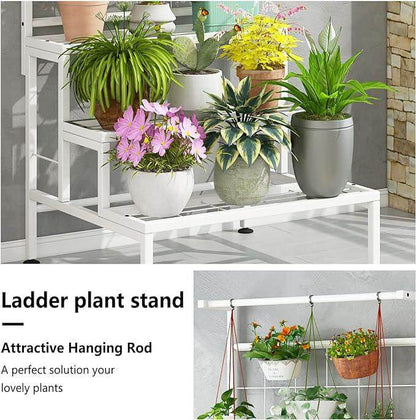 Plant Stand 3-Tier Hanging Shelves Flower Pot Organizer Multiple Flower Display Holder Indoor Outdoor Heavy Duty Potted Planter Rack Unit with Grid Panel for Living Room Balcony